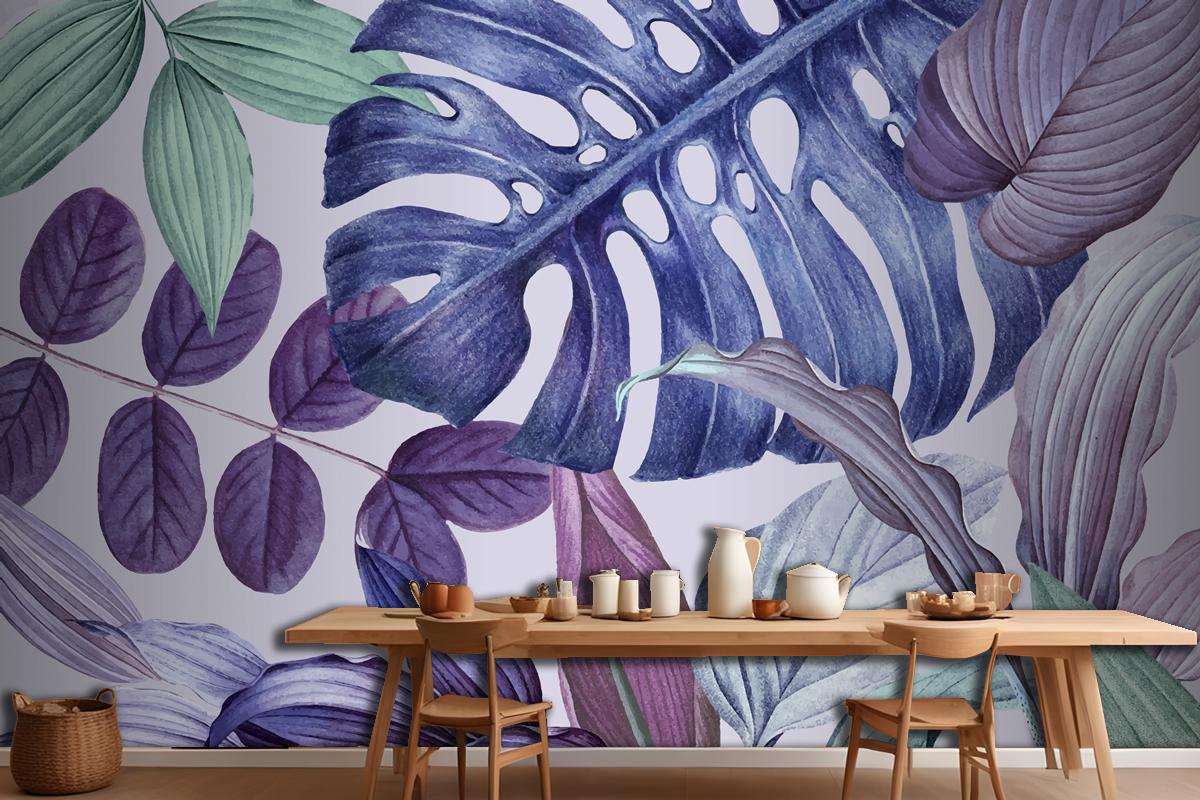 Purple Leafy Frame Design Wallpaper Mural