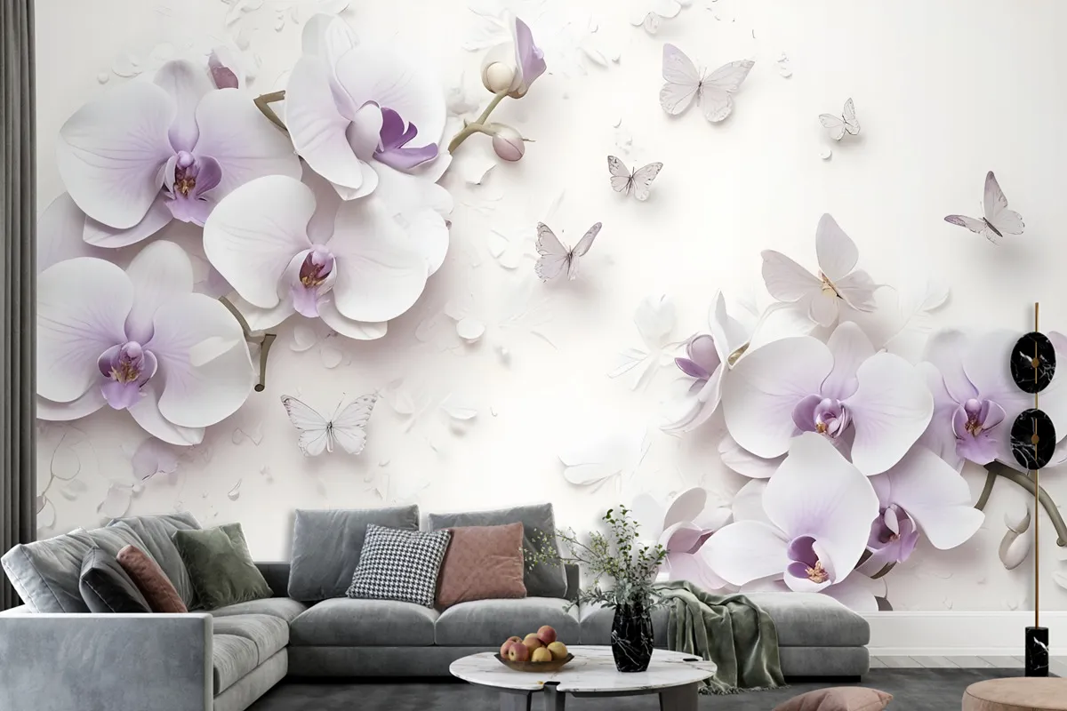 Purple Orchid Floral Wallpaper Mural