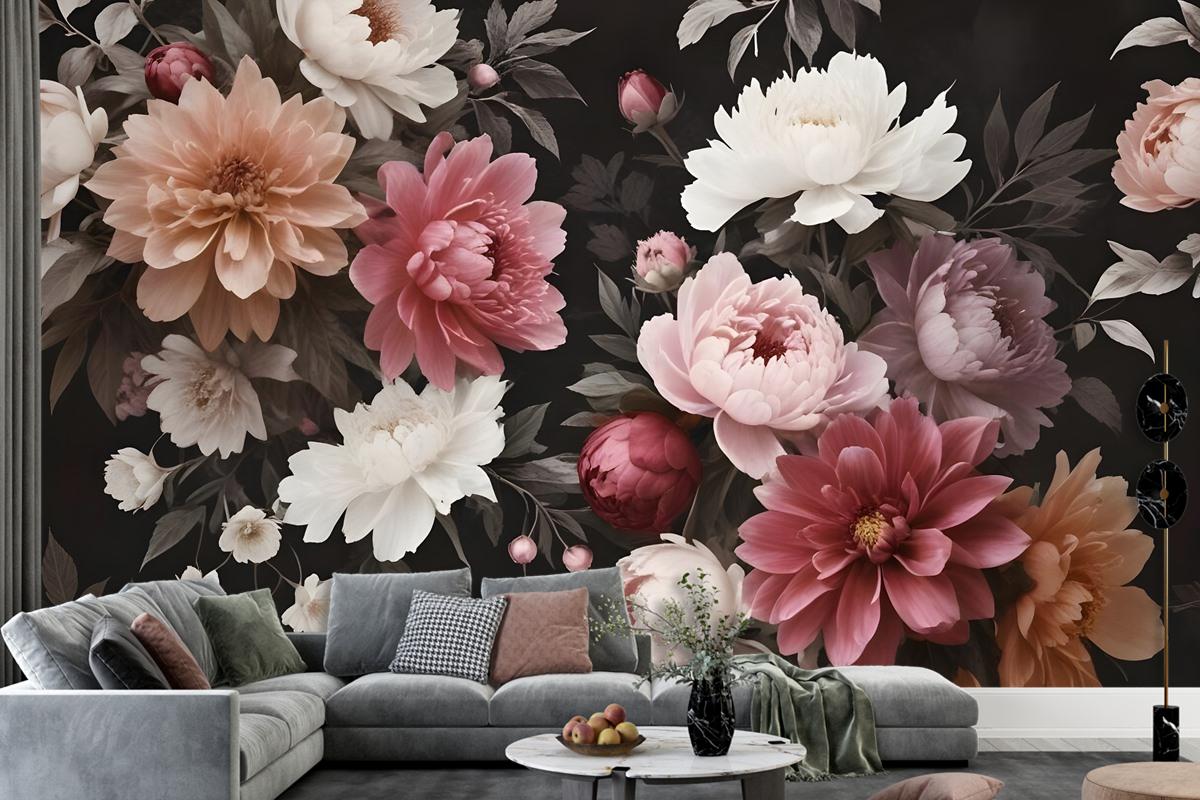 Realistic Dark Floral Wallpaper Mural