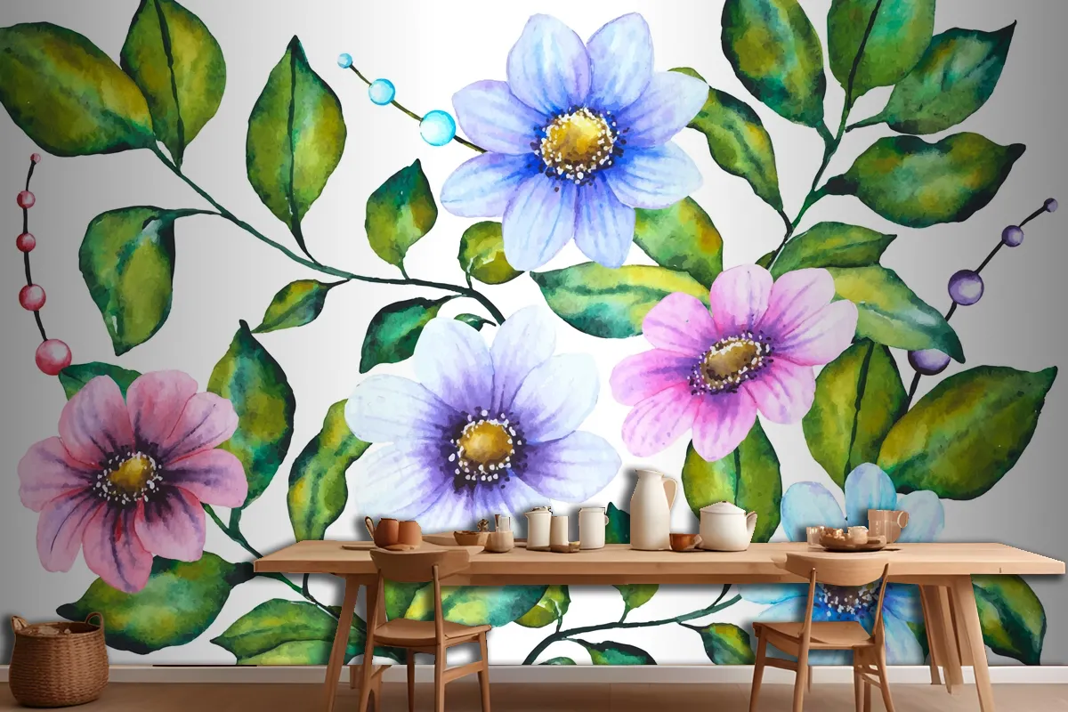 Realistic Handpainted Floral Wallpaper Mural