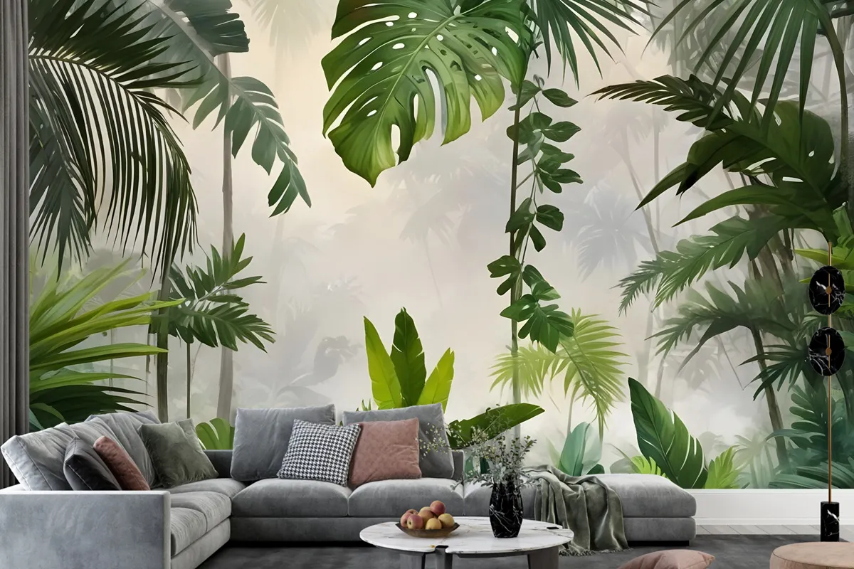 Realistic Tropical Jungle Plants Landscape Wallpaper Mural