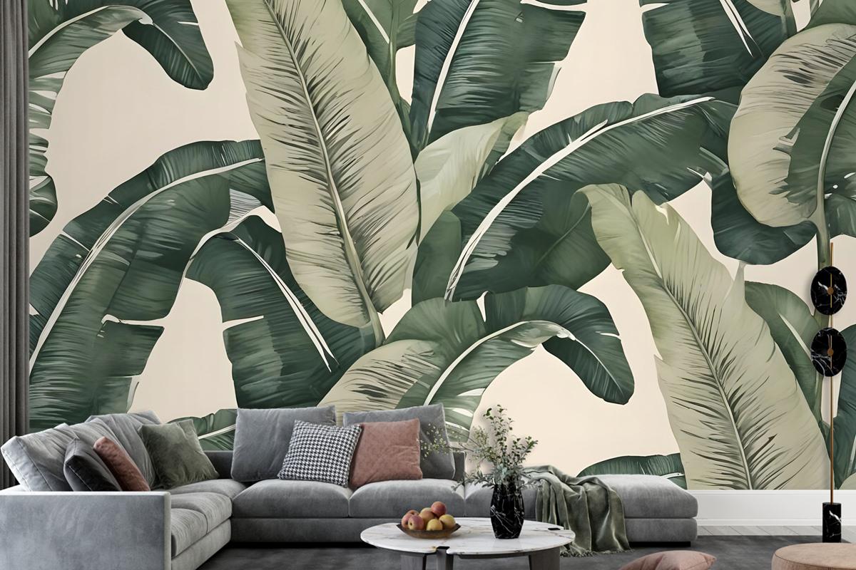 Retro Banana Leaves Pattern Wallpaper Mural