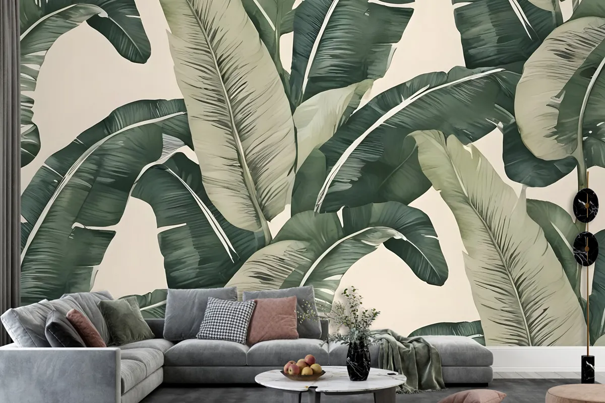 Retro Banana Leaves Pattern Wallpaper Mural