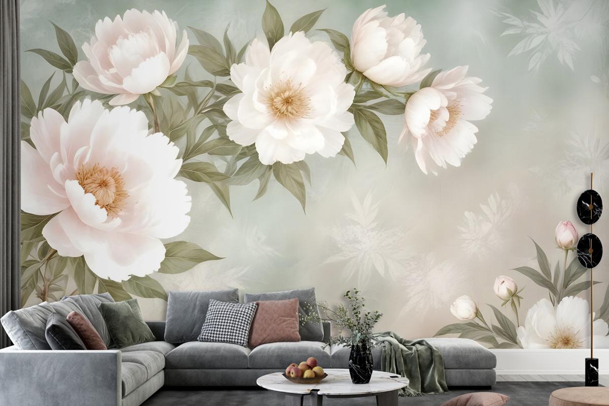 Retro Oil Painting White Flowers Wallpaper Mural