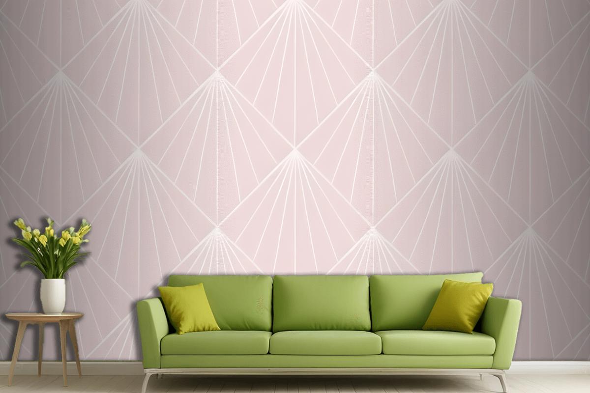 Seamless Geometric Pattern With White Radiating Lines On A Light Pink Wallpaper Mural