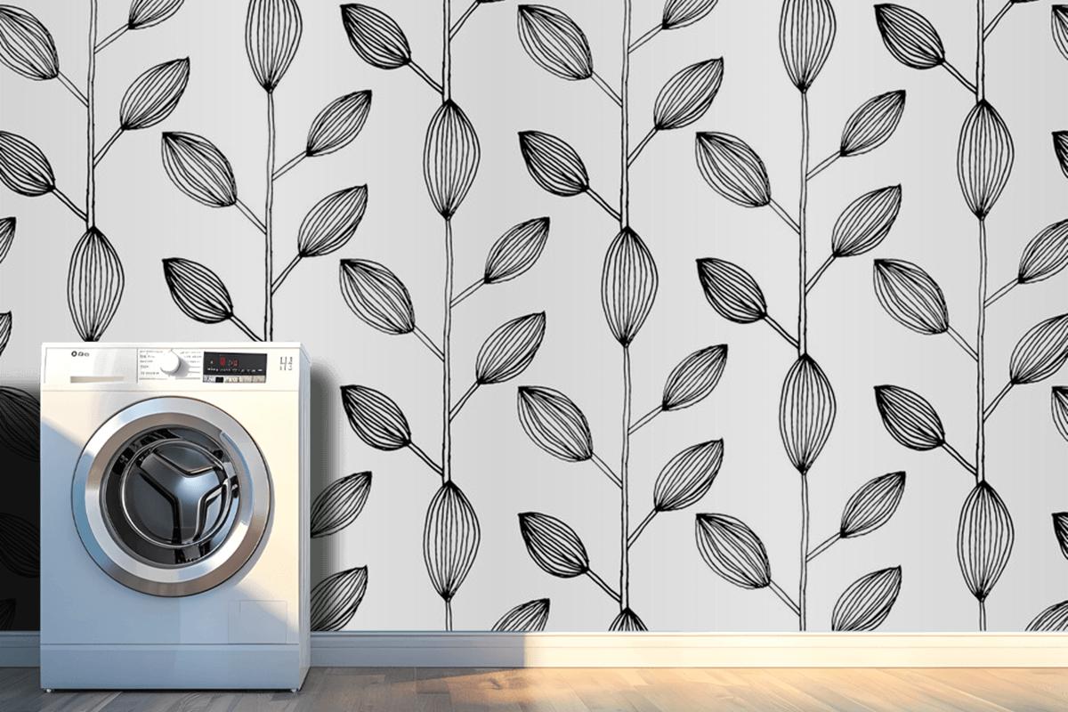 Seamless Monochrome Leaves Pattern Design Wallpaper Mural