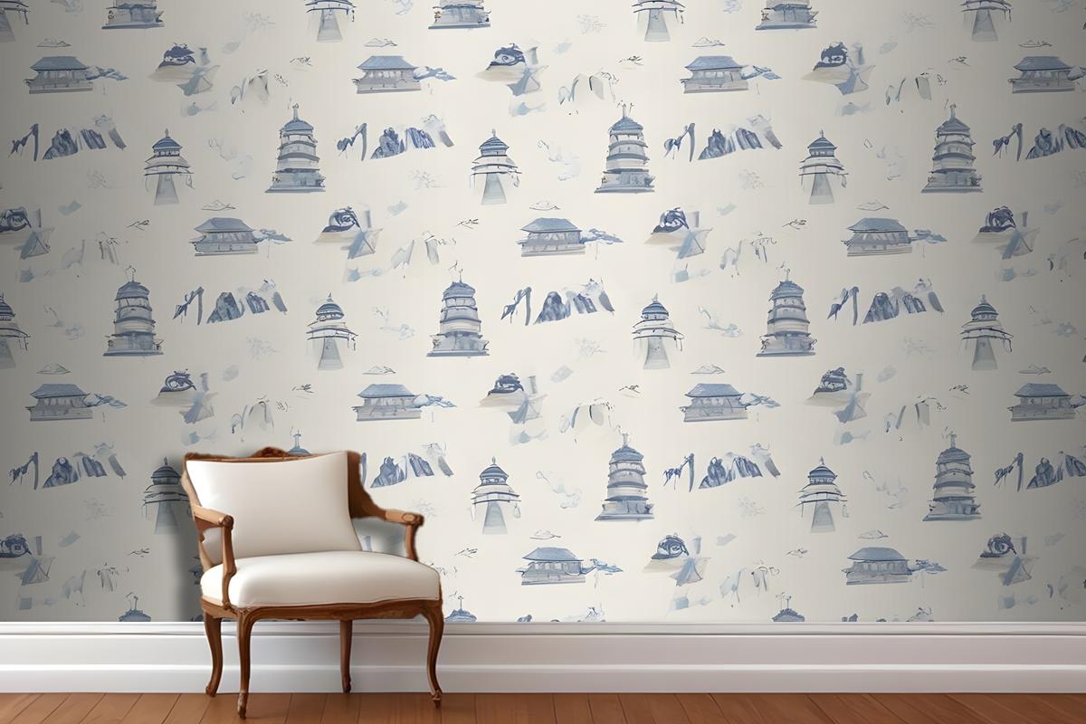 Seamless Pattern Featuring Various Icons In Shades Wallpaper Mural