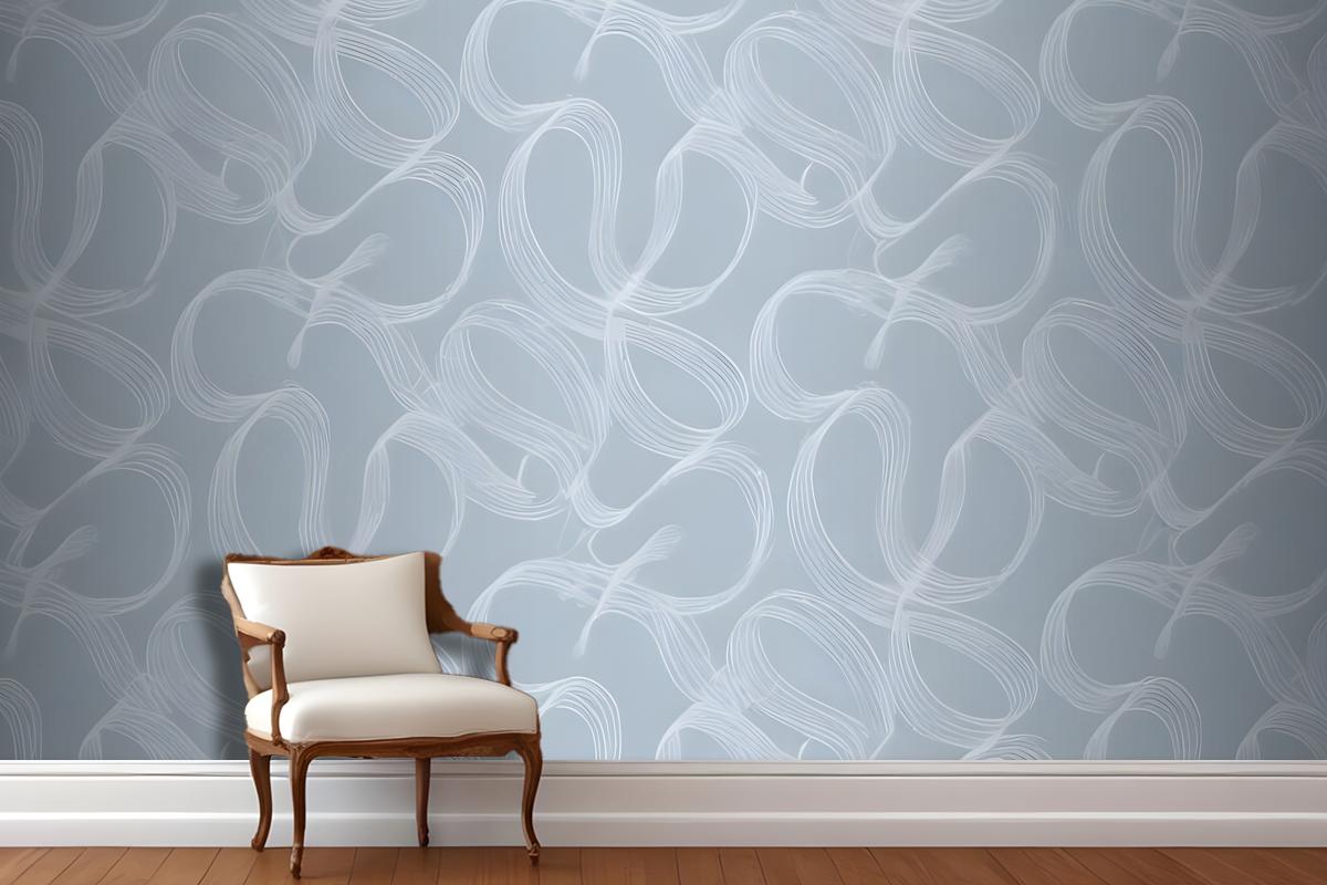 Seamless Pattern Of Abstract White Shapes On A Light Blue Wallpaper Mural