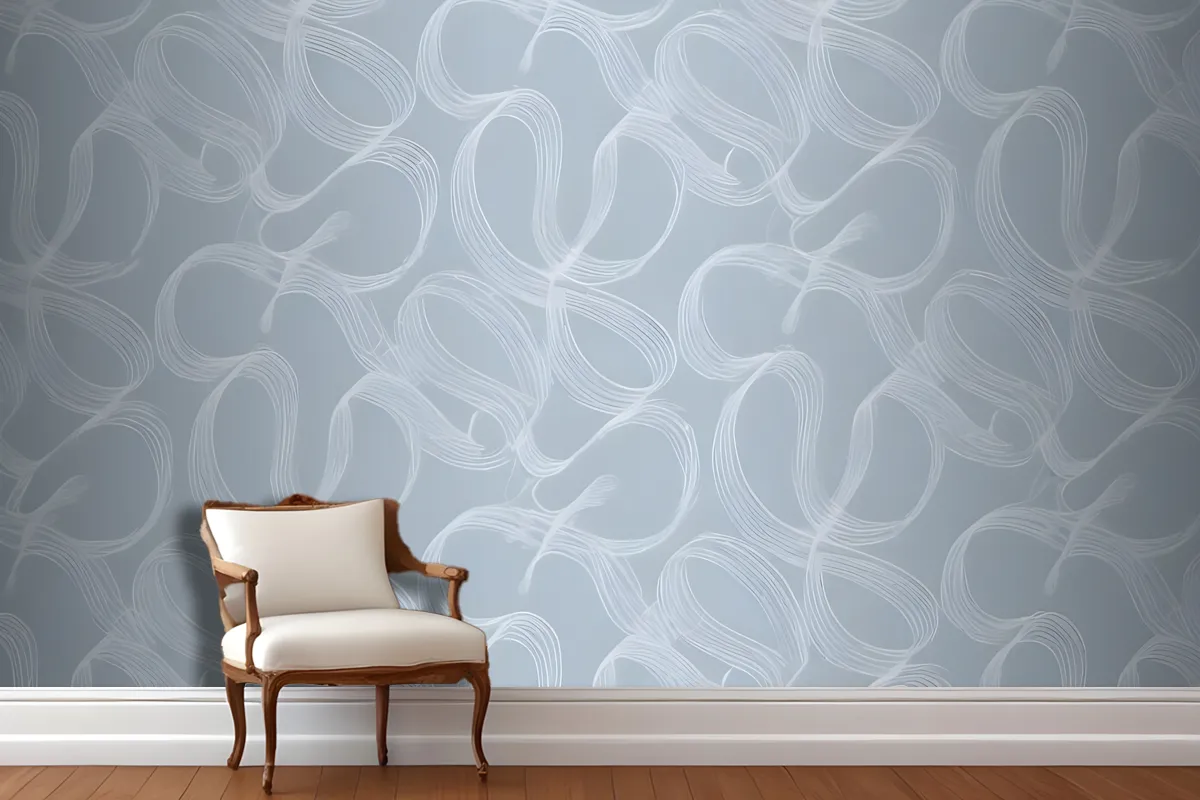 Seamless Pattern Of Abstract White Shapes On A Light Blue Wallpaper Mural