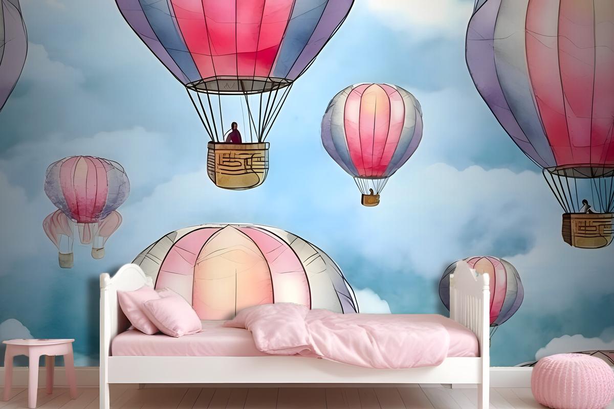 Seamless Pattern With Colorful Hot Air Balloons In The Sky Wallpaper Mural