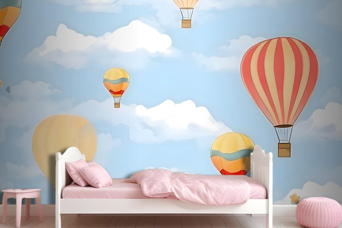 Seamless Pattern With Hot Air Balloons In The Sky Wallpaper Mural