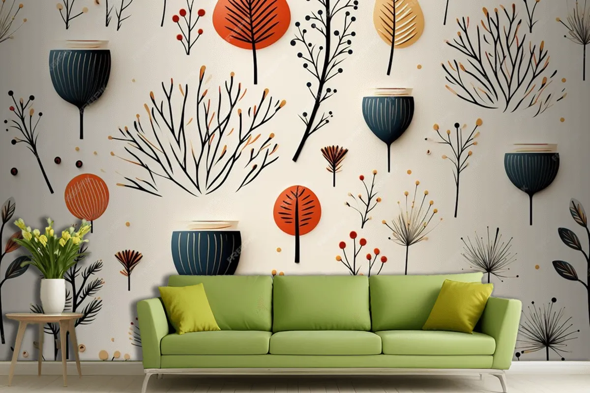 Seamless Watercolor Autumn Christmas Pattern Living Room Wallpaper Mural