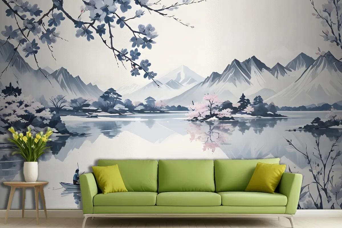 Serene Landscape With Snowcapped Mountains Reflected In A Calm Lake Wallpaper Mural