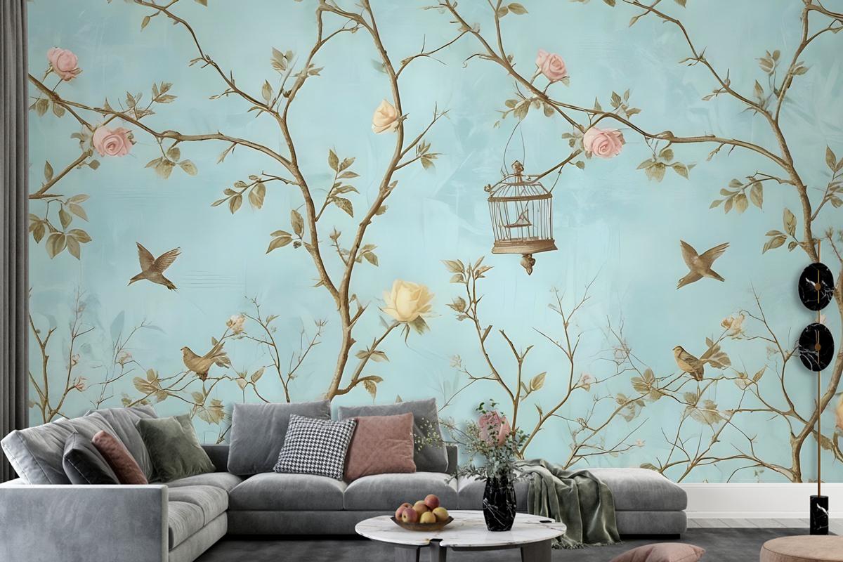 Small Flowers And Birds For Photoural Wallpaper Mural