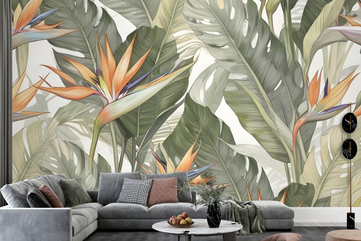 Soft Banana Leaf Pattern Wallpaper Mural