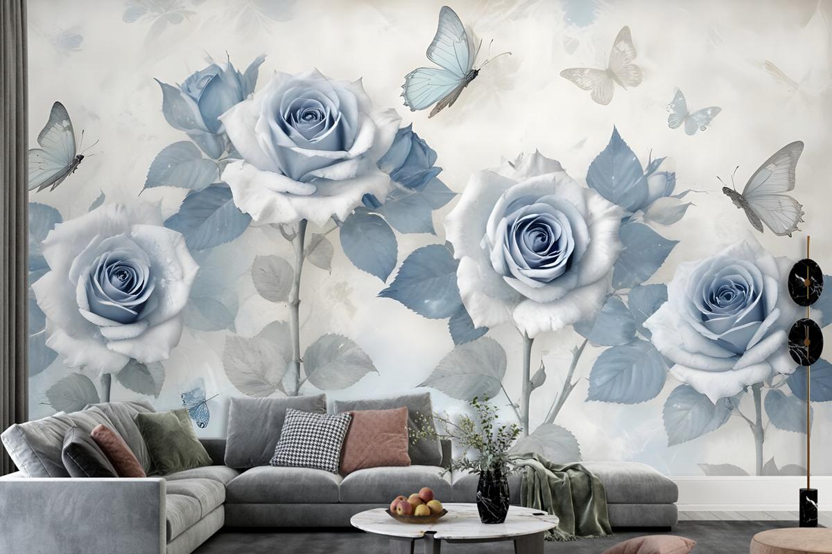 Soft Blue Floral Wallpaper Mural