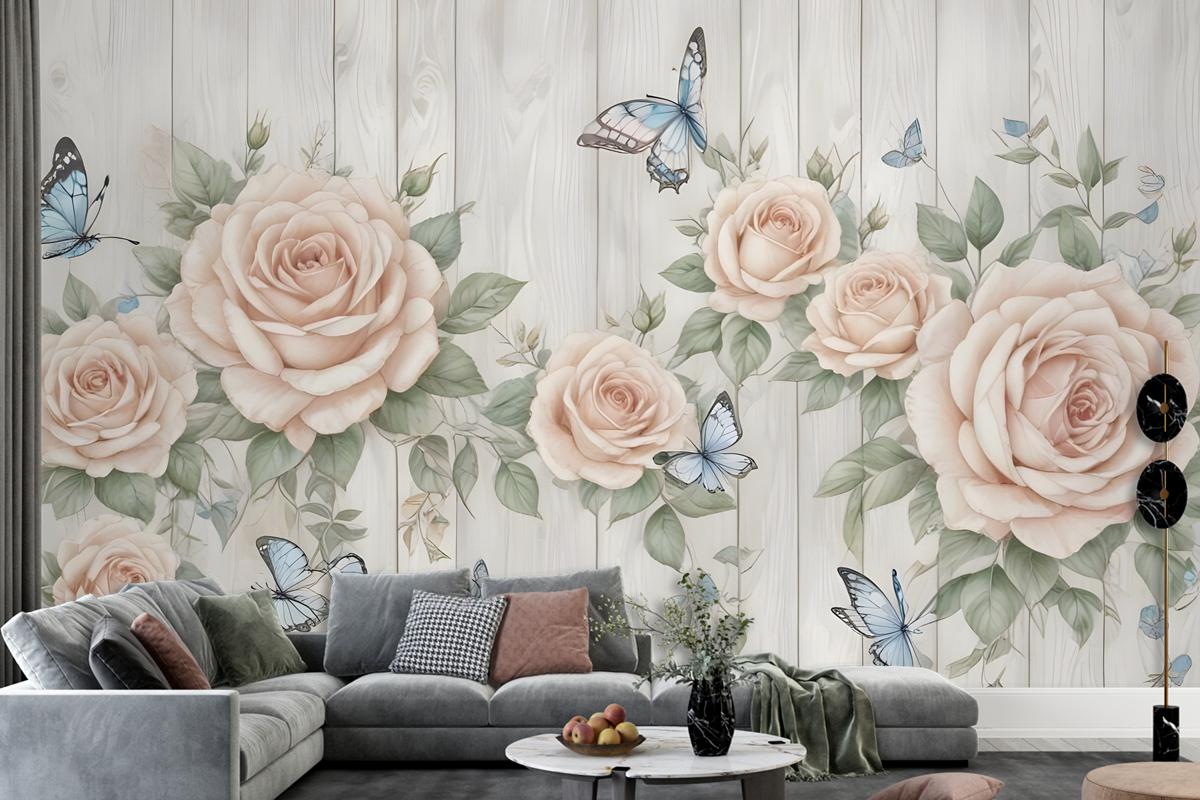 Soft Floral With Butterfly Wallpaper Mural