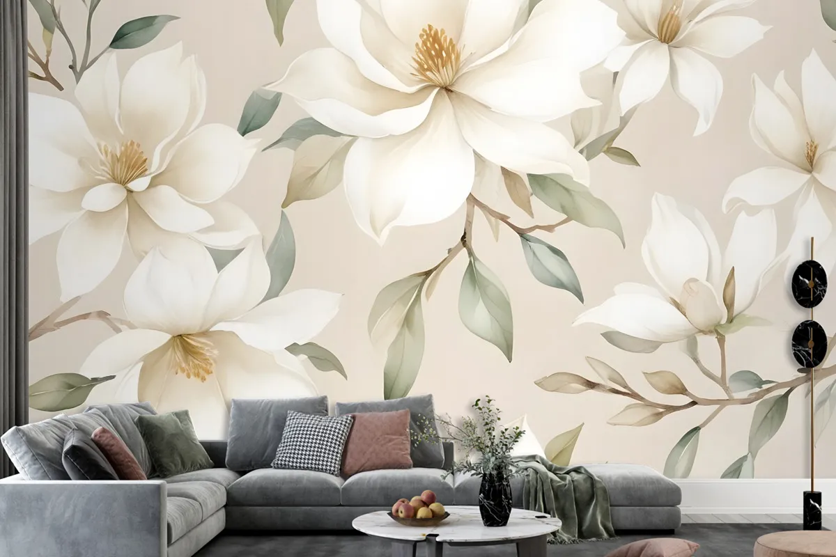 Soft Magnolia Floral Wallpaper Mural