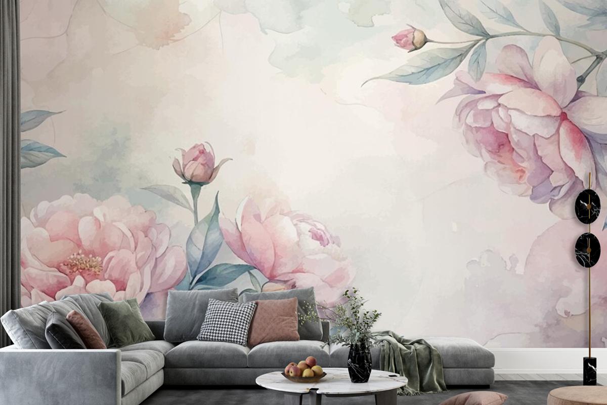 Soft Pastel Floral Watercolor Background Wallpaper Mural