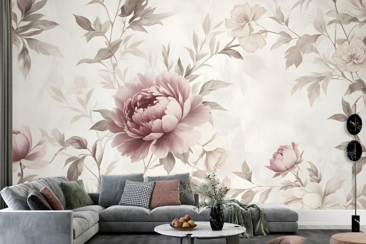 Soft Peony Floral Vintage Wallpaper Mural