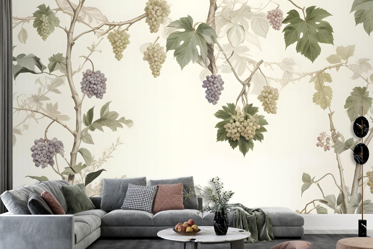 Soft Tropical Grape Trees And Durian Fruits Wallpaper Mural