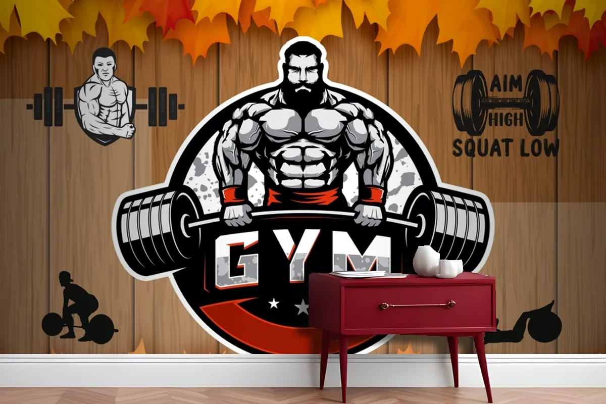 Sonbahar Temalı Gym Halter Spor Salonu Duvar Kağıdı