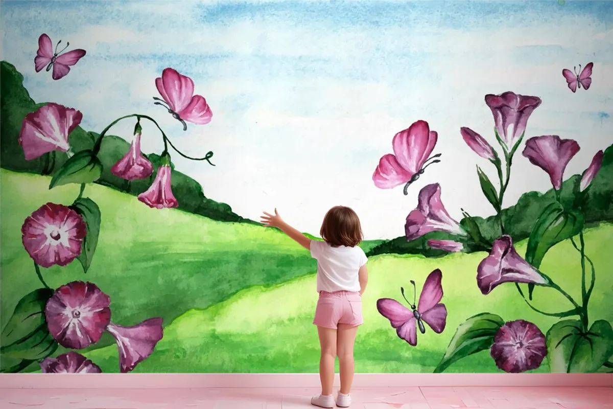 Spring Landscape Girl Wallpaper Mural