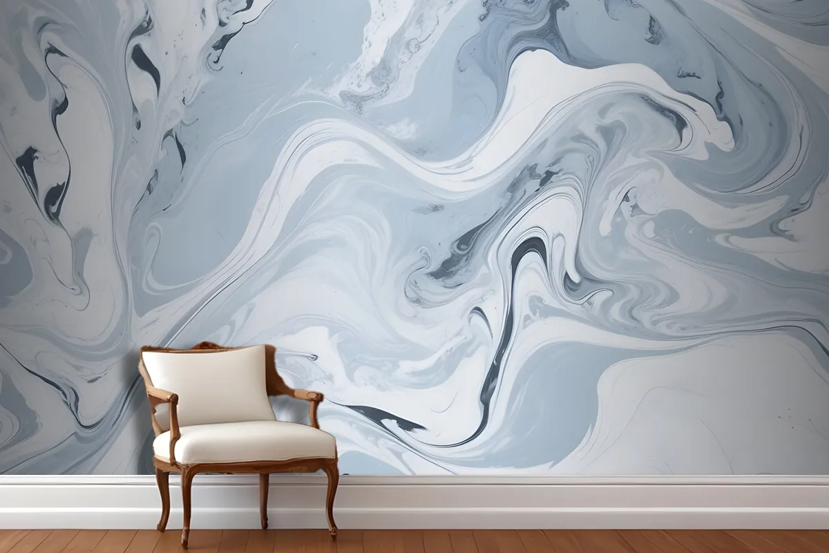 Swirling Blue And White Marble Pattern Wallpaper Mural
