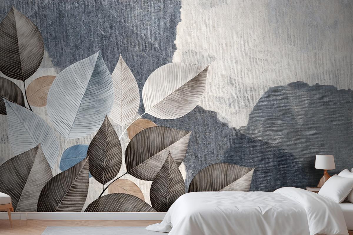 Textured Leaves In Coffee Tones Wallpaper Mural