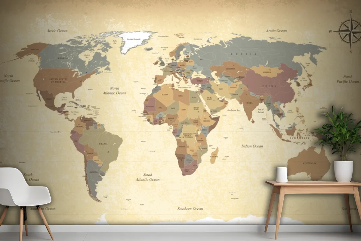 Textured Vintage World Map Wallpaper Mural