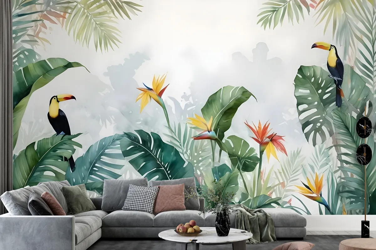 Toucans And Tropical Rainforest Wallpaper Mural