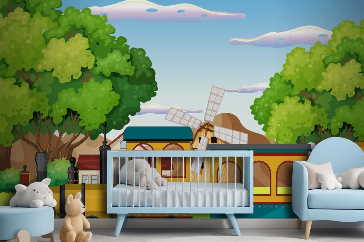 Train With Natural Scene Kids Wallpaper Mural