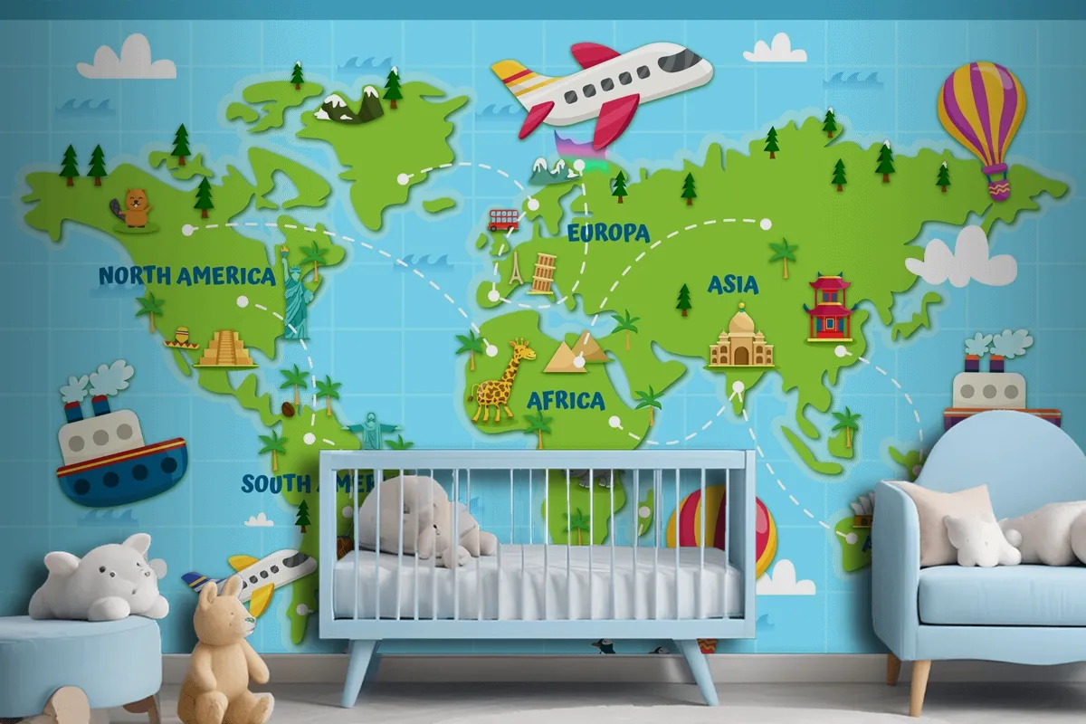 Travel The Globe World Map Kids Wallpaper Mural