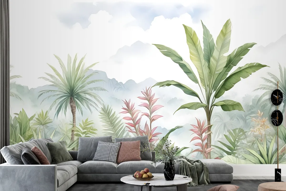 Tropical Forest Landscape And Banana Trees Wallpaper Mural