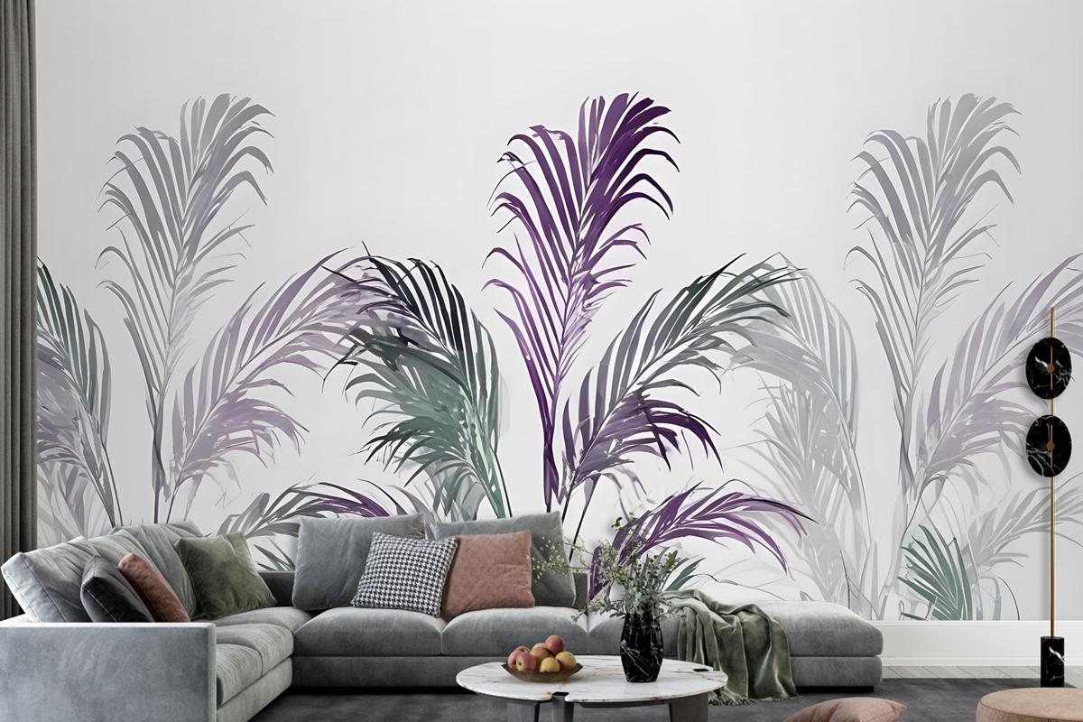 Tropical Fresh Purple Green Palm Leaves Wallpaper Mural