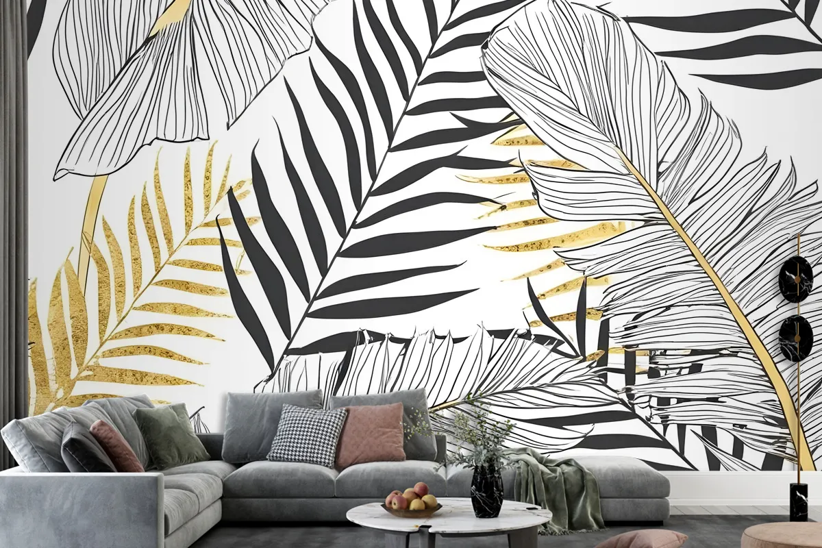 Tropical Golden Leaf Wallpaper Mural