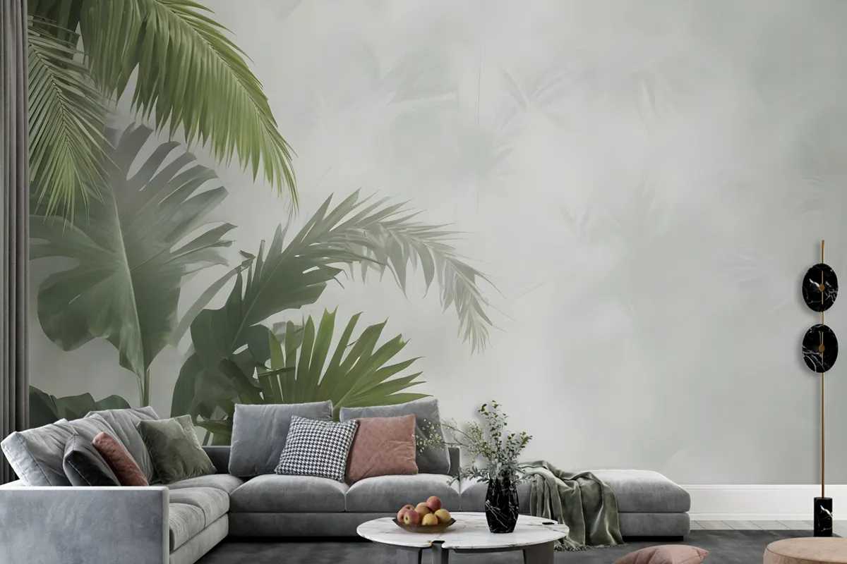 Tropical Green Palm Leaves Wallpaper Mural