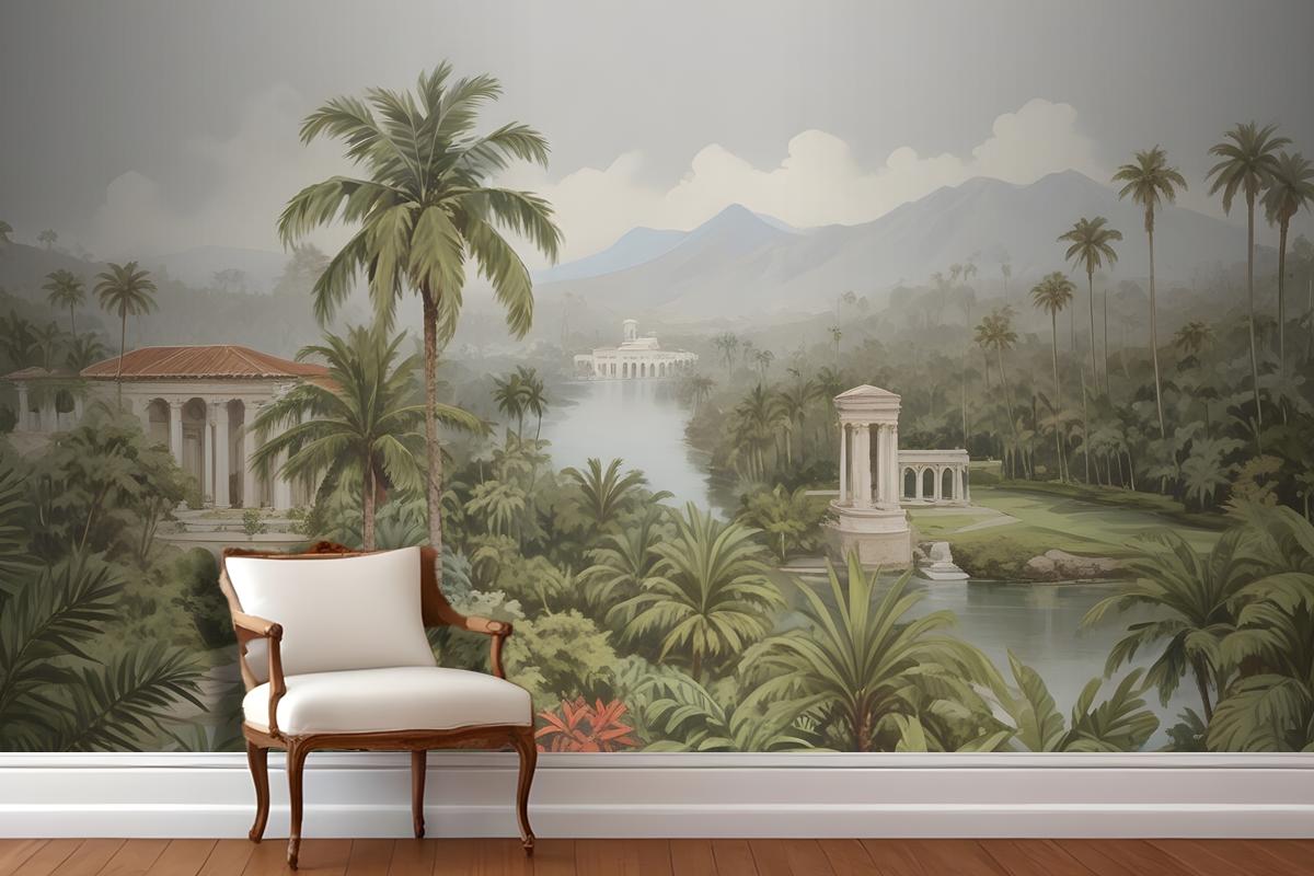 Tropical Landscape With Lush Palm Trees Exotic Plants Wallpaper Mural