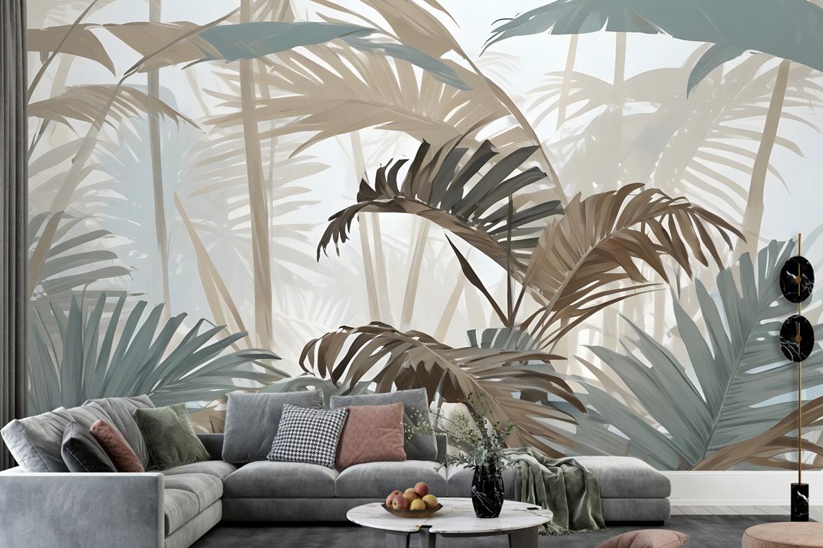 Tropical Leaf Painting With Brush Strokes Wallpaper Mural