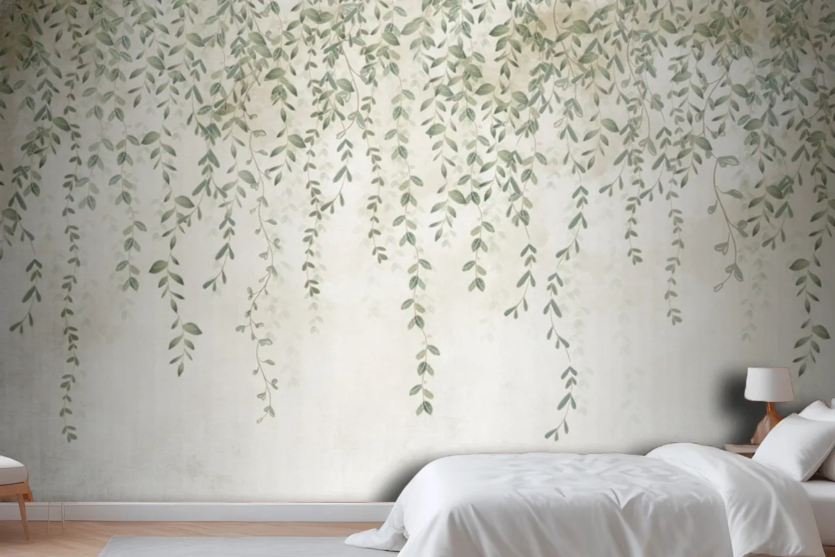 Tropical Leaves Design In Foggy Forest Wallpaper Mural