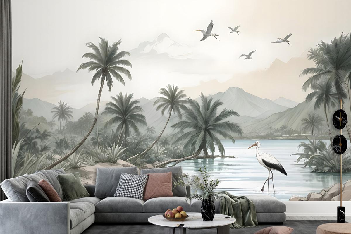 Tropical Nature Landscape With Birds Wallpaper Mural