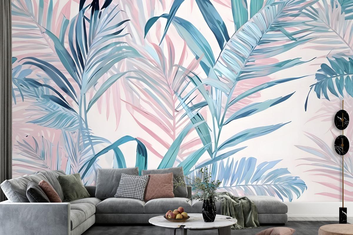 Tropical Pink Exotic Colorful Palm Leaf Wallpaper Mural