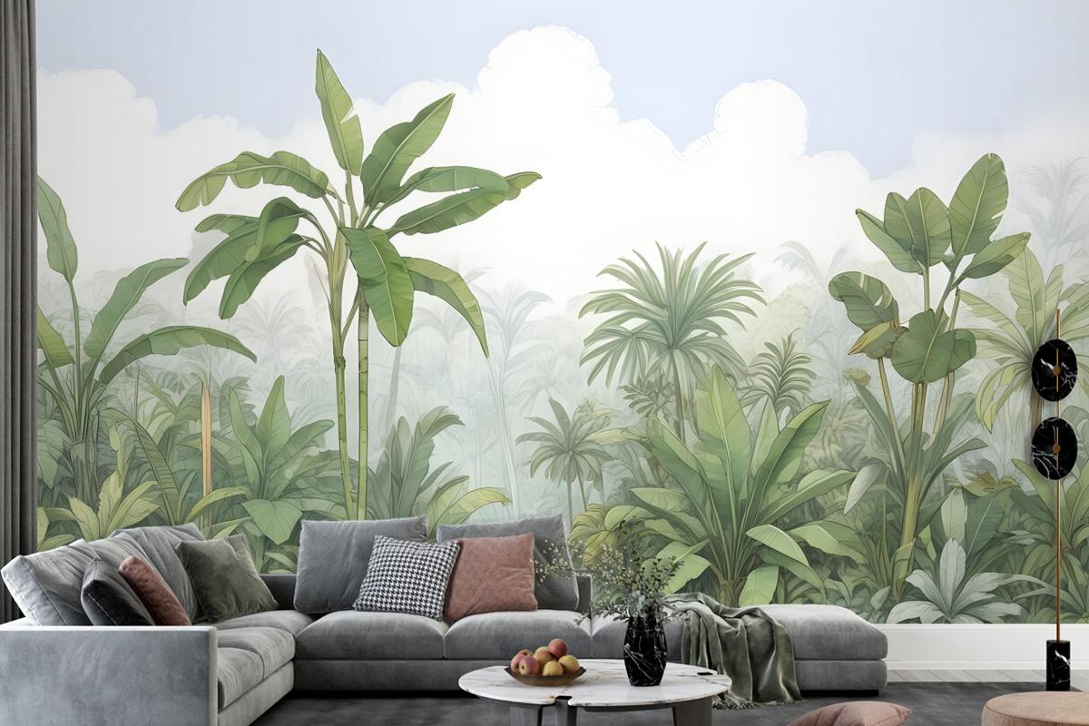 Tropical Rainforest Drawing Art Wallpaper Mural