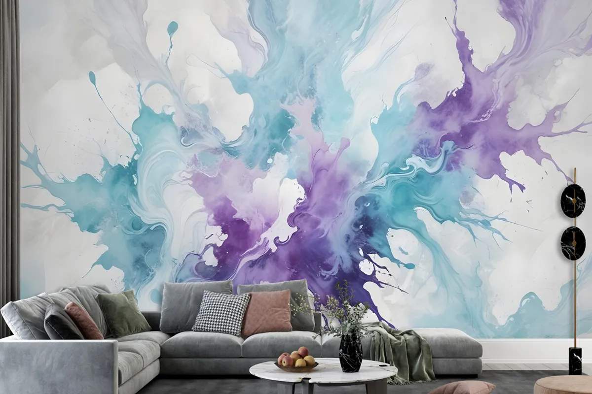 Turquoise Purple Marble Style Brush Wallpaper Mural