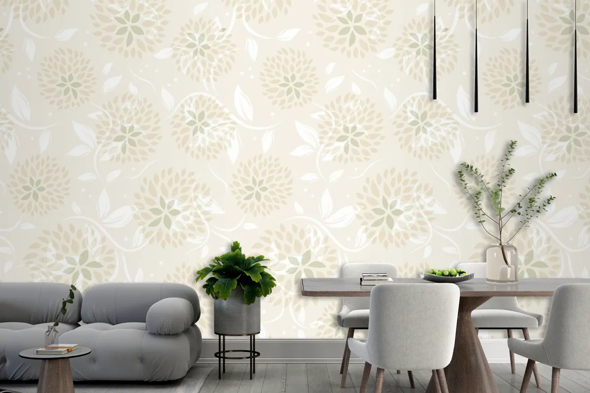 Seamless Floral Pattern Dining Room Wallpaper Mural