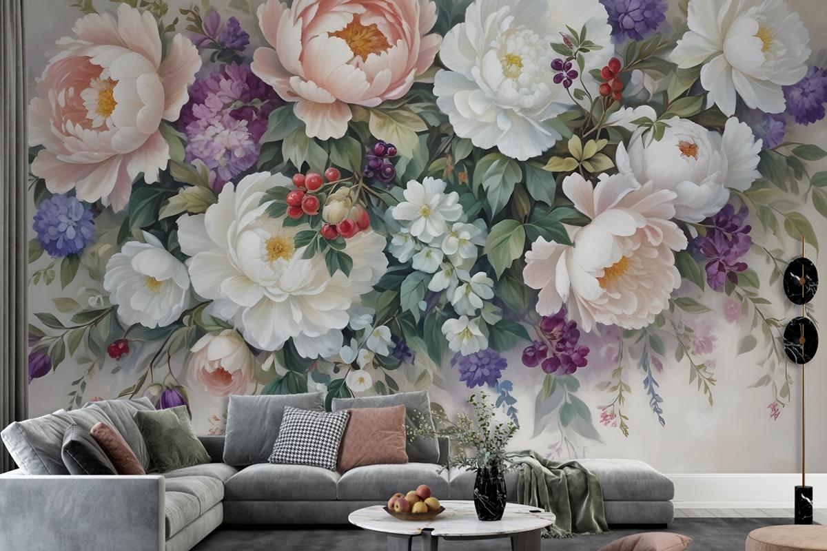 Victorian Vine Floral Bouqet Wallpaper Mural