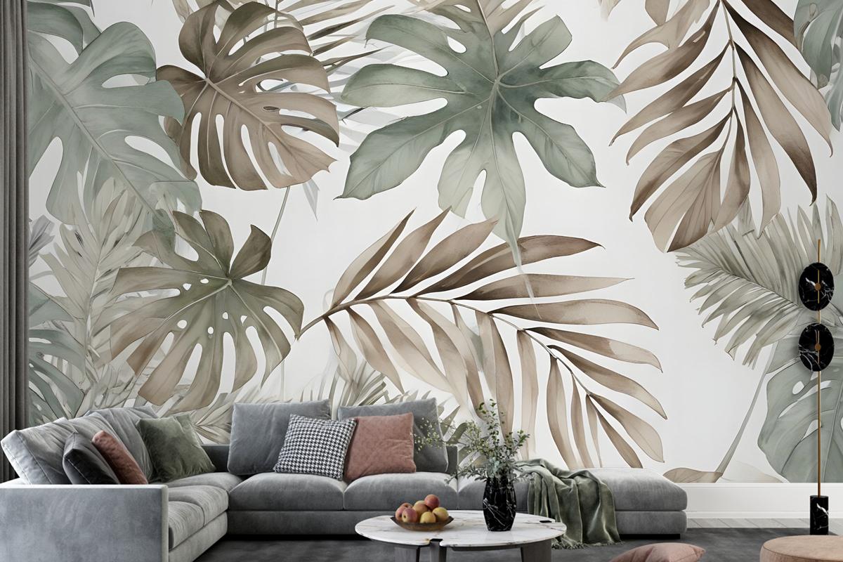 Vintage Banana And Palm Leaves Wallpaper Mural