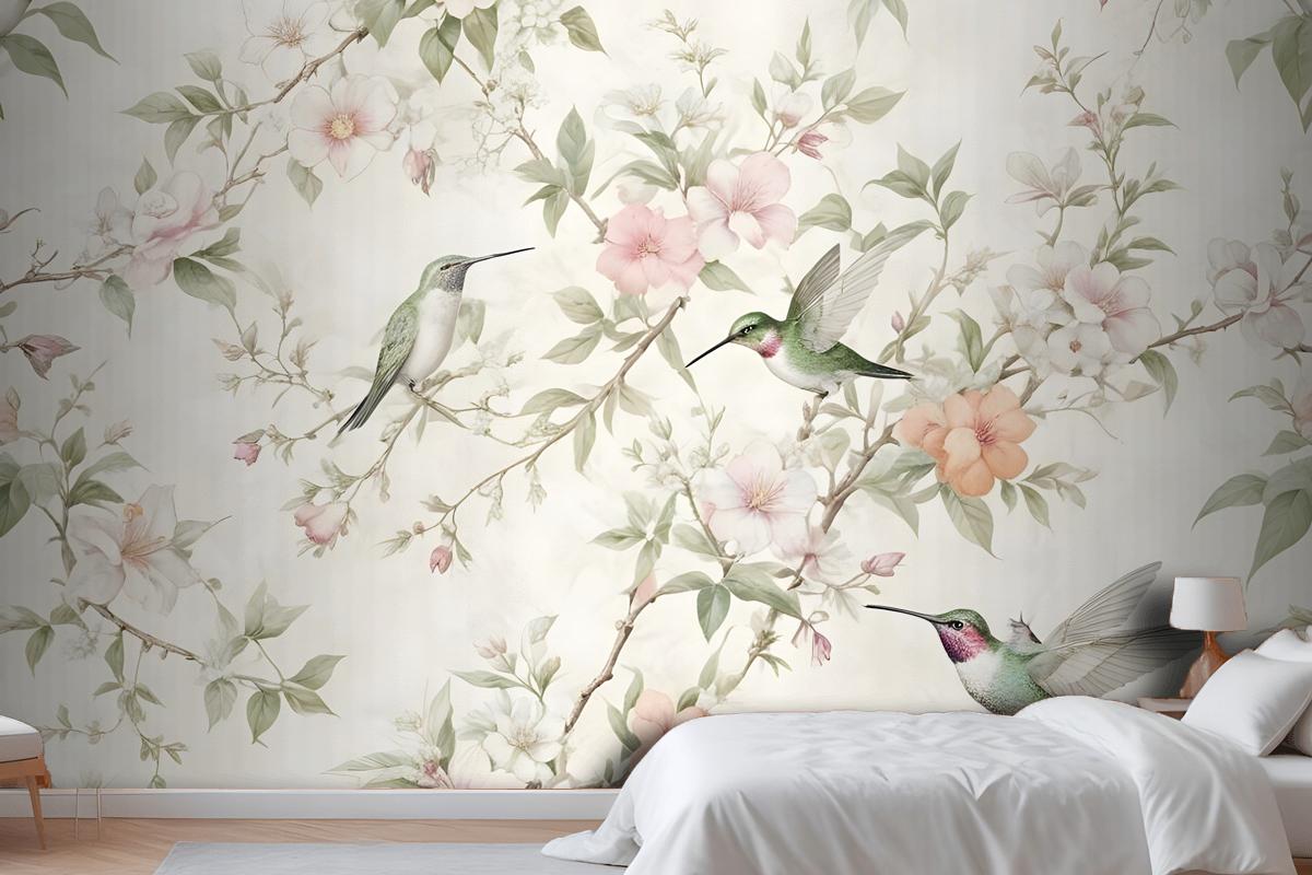 Vintage Blossoms With Birds Wallpaper Mural