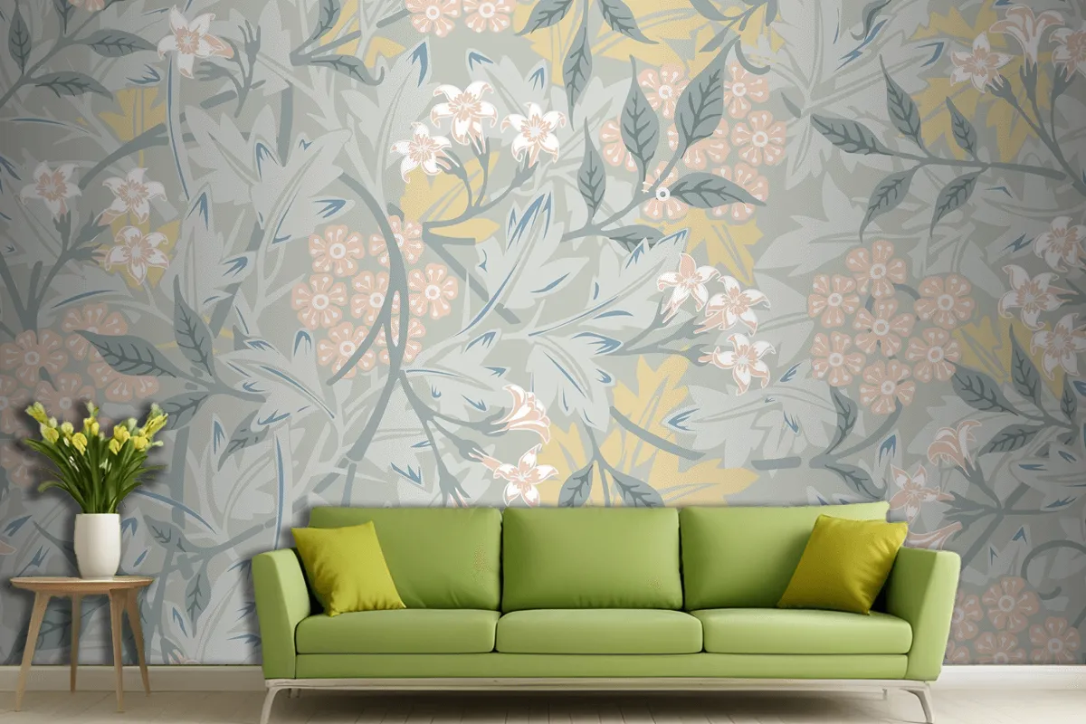 Vintage Botanic Design Living Room Wallpaper Mural