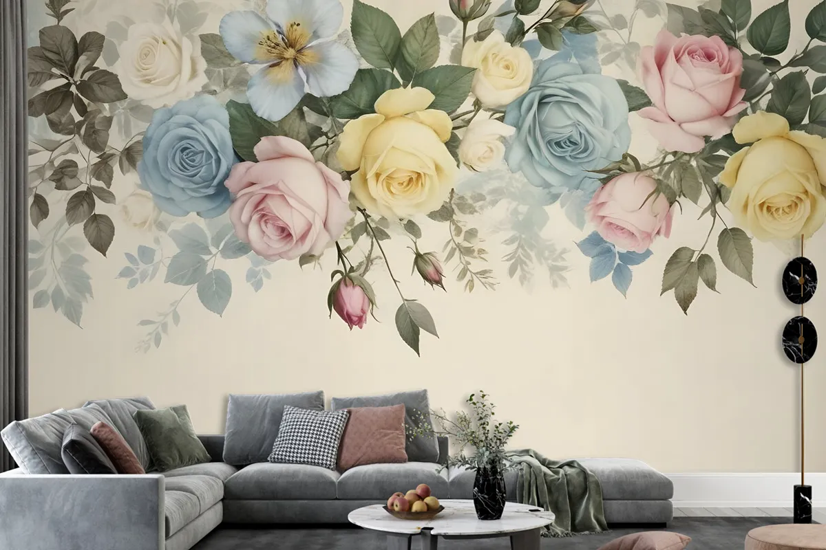 Vintage Colorful Floral Wallpaper Mural